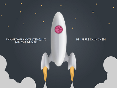 Dribbble Launched clouds debut drafted first shot flames illustration invitation rocket stars thanks