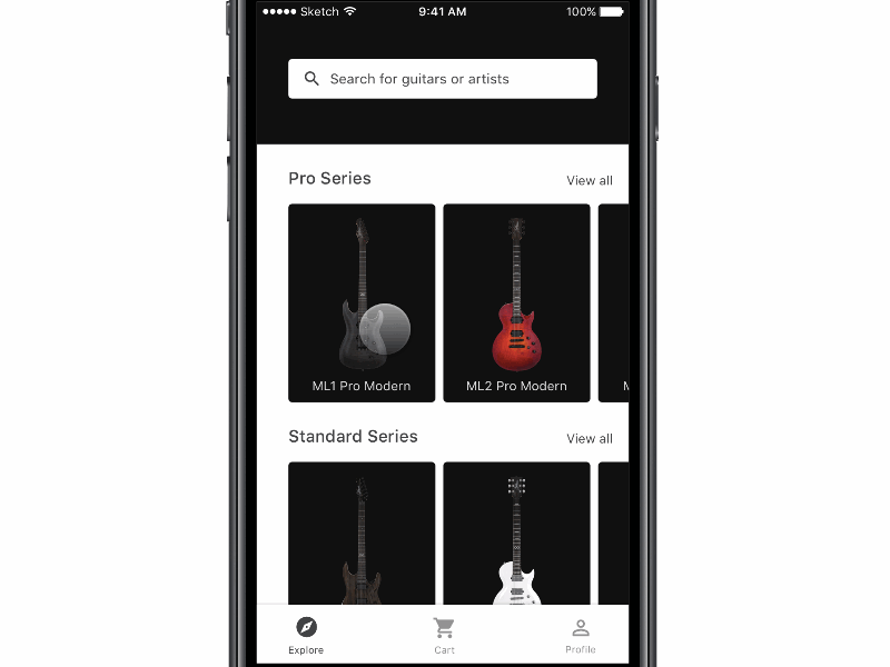 Checkout Experience animation cart checkout framerjs guitar order ui