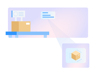 Label scanning box design fulfillment gradients illustration isometric parcel scanning shopping table ux warehouse