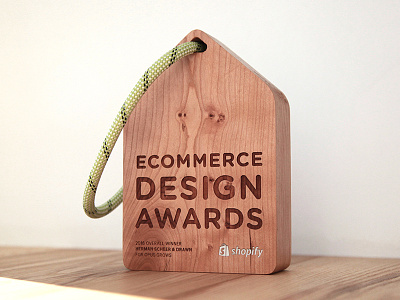 Ecommerce Design Awards trophy awards commerce laser cut object resin rope shopify trophy wood