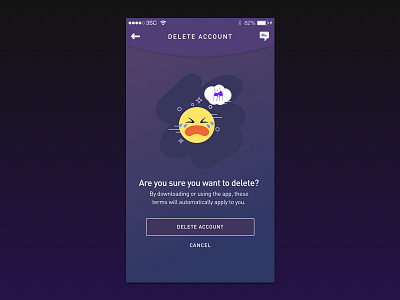 Bute Delete Account android app button delete emoji faces interface ios iphone phone purple ui