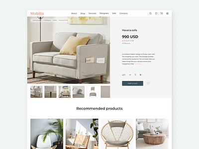 Furniture website design catalogue furniture shop landing page uiux design