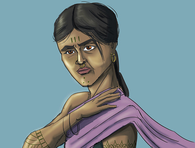 Indian tribal girl characterdesign digital painting illustration