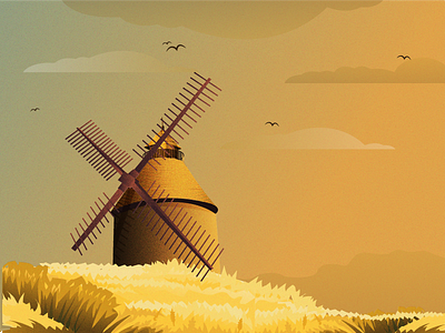 Windmill bird illustration ilustracion landscape light nature nature illustration sunset sunset illustration tree vector windmill