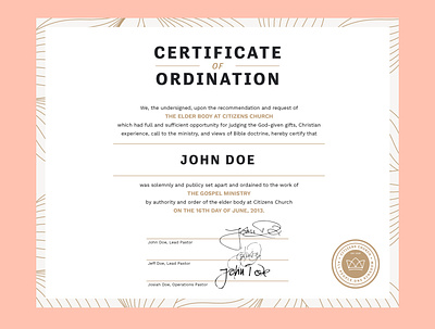 Certificate of Ordination badge logo branding design illustration layout design typography vector