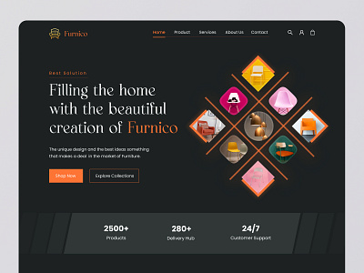 Furnico Header Exploration 😍 chair clean concept dark ecommerce furnish furniture furniture design home page homedecore interior landing page minimalist ui ux web web site webdesign woodworking