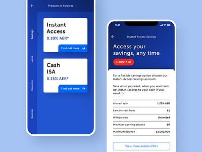 Banking App - Product & Services app banking banking app bankingapp blue blue and red experiment fintech fintech app layout mobile mobile app products red ui ux vector