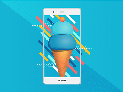 Huawei Summer - Ice Cream Social Post flat ice cream illustration noise summer texture vector