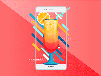 Huawei Social Media Post #3 2d cocktails drinks flat design huawei illustration mobile summer vector
