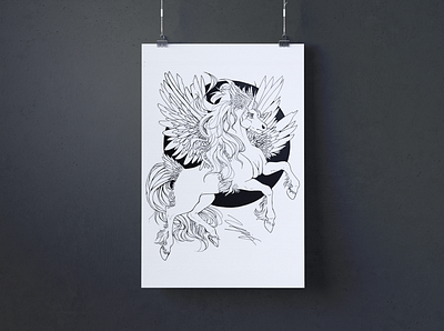 Drawing - Winged Unicorn artist draw drawing fineliner illustration pegasus pencil unicorn winged unicorn