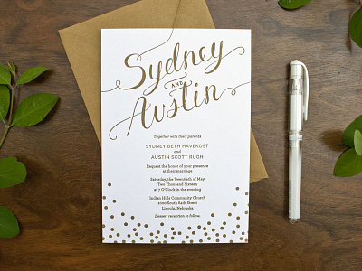 Gold Confetti Wedding Invitations confetti elegant gold hand lettered invites modern type