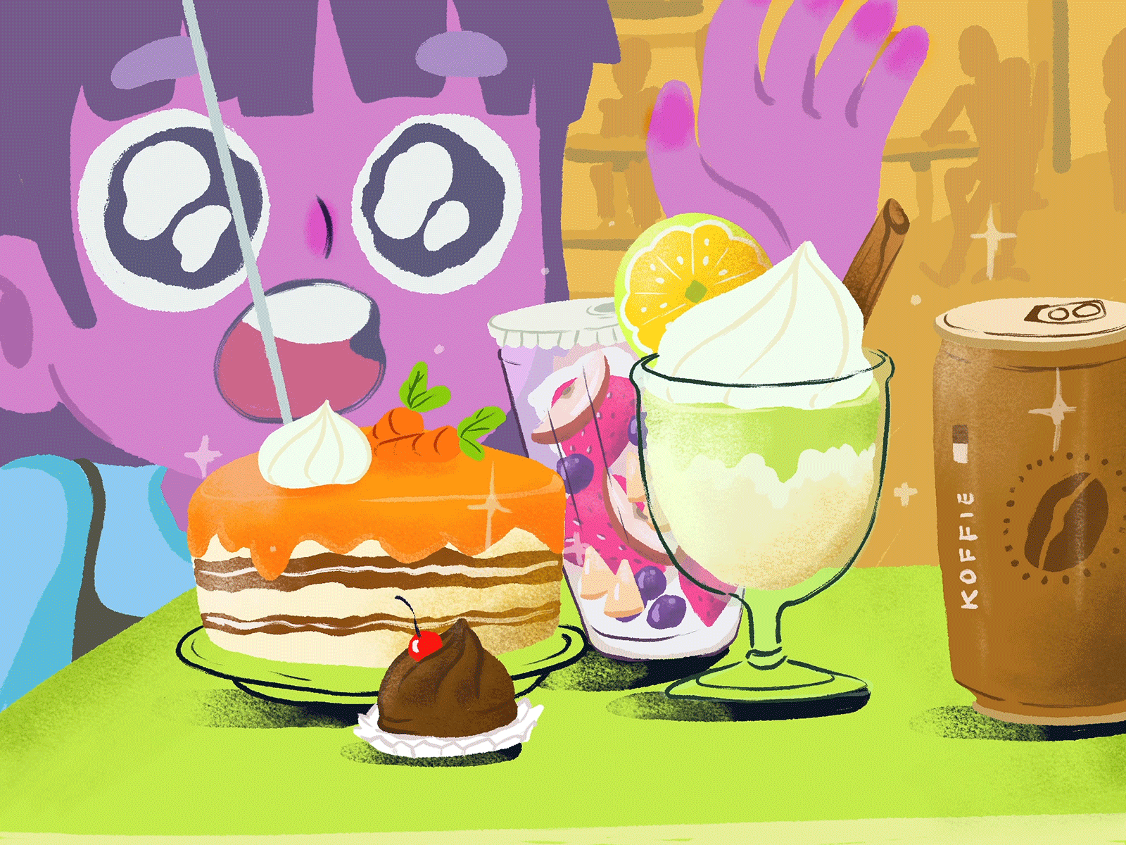 Aaaaaa animated gif animation cafe character design coffeeshop food food illustration foodie girl illustration sweet