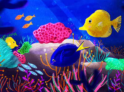 Aquatic Life coral coral reef cute art digital art fish illustration illustration art marine life ocean oceanic sea underwater water