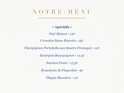 French Restaurant Menu