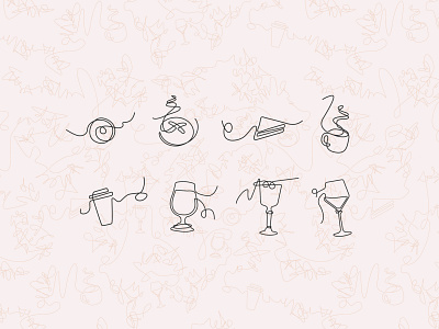Icon Set & Pattern - Flint branding cafe continuous line icon design icon set illustration line drawing scribble