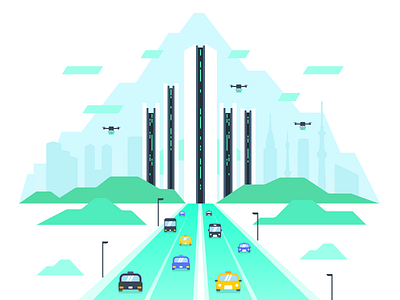 Future City car city drone future illustration ride share taxi tokyo
