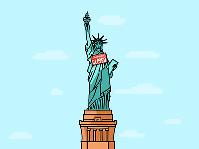 This is America america branding closed clouds design illustration isolation lady liberty monuments new york pandemic quarantine sign statue sticker usa