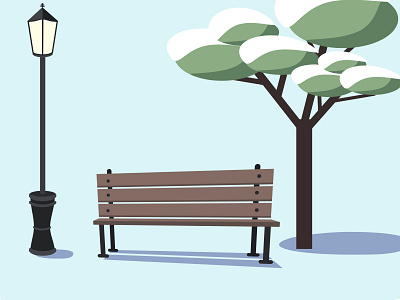 Winter urban landscape - an empty park bench, a tree in the snow design emptiness flat flat design icon illustration loneliness minimal urban landscape vector