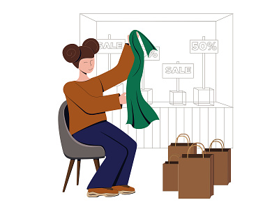 A modern girl parses purchases flat design illustration vector