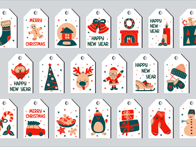 Christmas set of gift tags in the style of Scandinavian simple