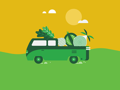 Off to the Farmers Market bus farm food illustration sunshine truck vegetables veggies vw