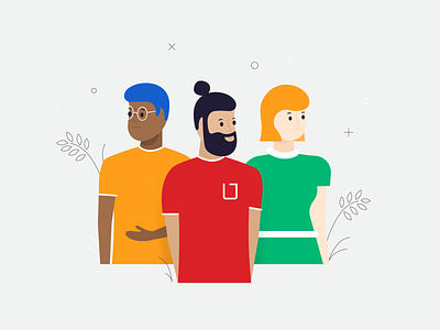 Three Amigos character character design colorful community foliage friends girl guy hair hipster illustration people person playful posing scene stylish youth