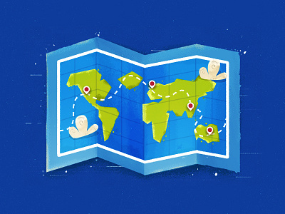 Around The World blue cartoonish flat illustration illustrator map