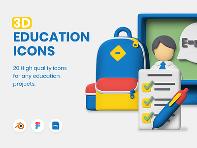 3D Education Icons 3d 3d icons 3d illustrations e learning education icon landing page mobile app online learning presentation website