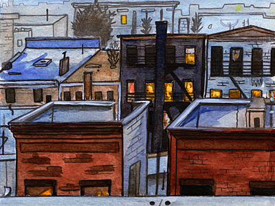 The Roof brooklyn city comic illustration roof watercolor