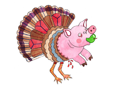 Cockentrice cockentrice creature drawing food illustration pig thanksgiving turkey watercolor