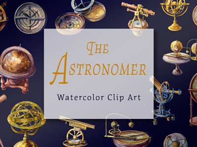 The Astronomer Clip Art Set branding creative market graphics icons illustration logo watercolor