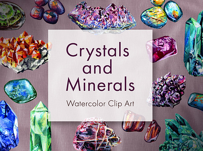 Crystals and Minerals Watercolor Clip Art branding creative market crystals graphics icons illustration logo minerals rocks watercolor