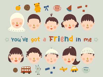 You've got a Friend in Me baby bestfriend colors design flatdesign friend happiness illustration kids pattern toddler toys vector