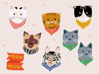 Meow Gang animal cat cats fashion illustration pet procreate