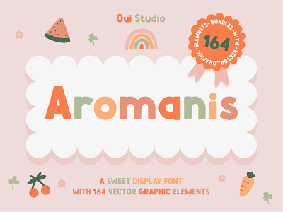 Aromanis Font + Bonus branding chic font cute design flatdesign flower font fonts graphic design illustration kids font logo pattern sweet font typography vector