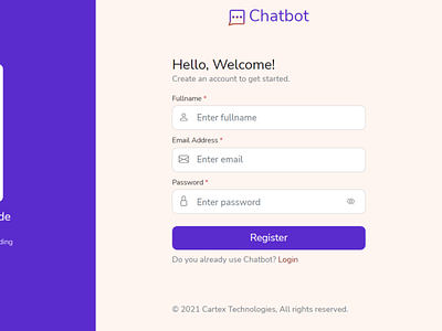 chatbot onboarding register ui