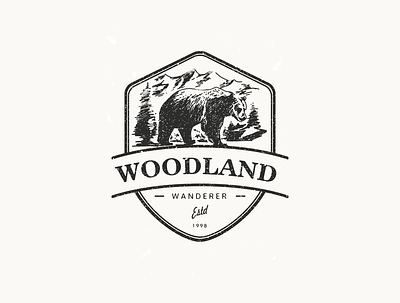 woodland wanderer apparel badges clothing brand design design for sale distressedunrest illustration logo retro vector