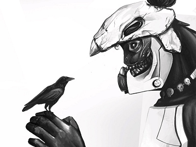 Monster meet bird animal background bird digital gray illustration monochrome monster painting wip