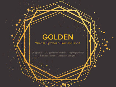 Golden Wreath, Splatter And Frame Cliparts