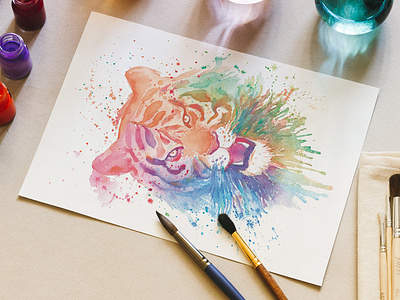 Colourful Tiger Watercolor Painting