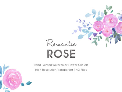 Watercolor Flower Clipart Romantic Rose/PNG files artwork big size design floral flower flower illustration graphics handpainted painting png rose watercolor watercolour wedding