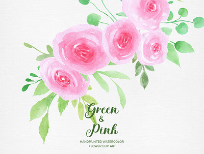 Green & Pink Rose Handpainted Watercolor Floral Clipart PNG beautiful bouquet clipart creative drawing fineart floral floralart flower graphics graphicsdesign green handpainted illustration painting pink png rose watercolor wreath