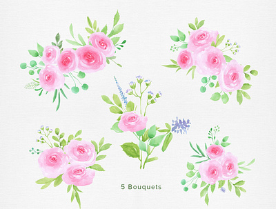 Green & Pink Rose Handpainted Watercolor Floral Clipart PNG bouquet clipart design download drawing floral flower graphic design graphics green handpainted illustration painting pink png rose sketch watercolor wedding wreath