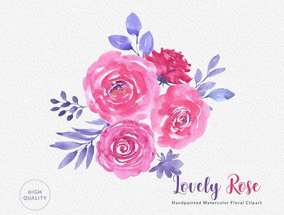 Lovely Rose - Watercolor Floral Clipart Bouquets & Wreaths PNG bouquet clipart design dowload floral floralart flower gogivofineart graphics handpainted illustration painting pink png purple rose watercolor wedding wreath