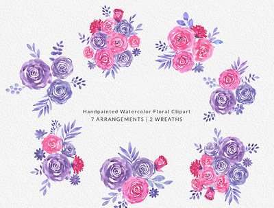 Lovely Rose - Watercolor Floral Clipart Bouquets & Wreaths PNG bouquet bouquetoflowers clipart design download drawing floral flower gogivofineart graphics handpainted illustration painting pink png purple rose watercolor wedding wreath