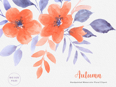 Autumn Orange Watercolor Clipart Bouquet Wreath Seamless Pattern