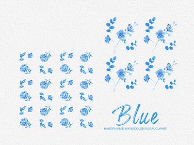 Blue Watercolor Flowers Handpainted Clipart Peonies