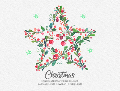 Christmas Watercolor Clipart christmas tree chritmas flower and fruits chritmas flower and fruits clipart download for commercial use flowers gogivofineart handpainted watercolor holiday wreath png star and baloons star painting drawing