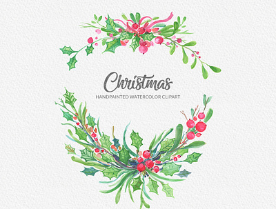 Christmas Watercolor Clipart beautiful christmas christmas card christmas flowers christmas wreath clipart designing download drawing gogivo fineart graphics illustration png watercolor painting watercolour wreath