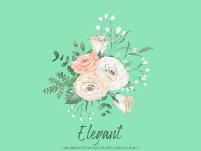 Elegant White Rose Watercolor Floral Clipart